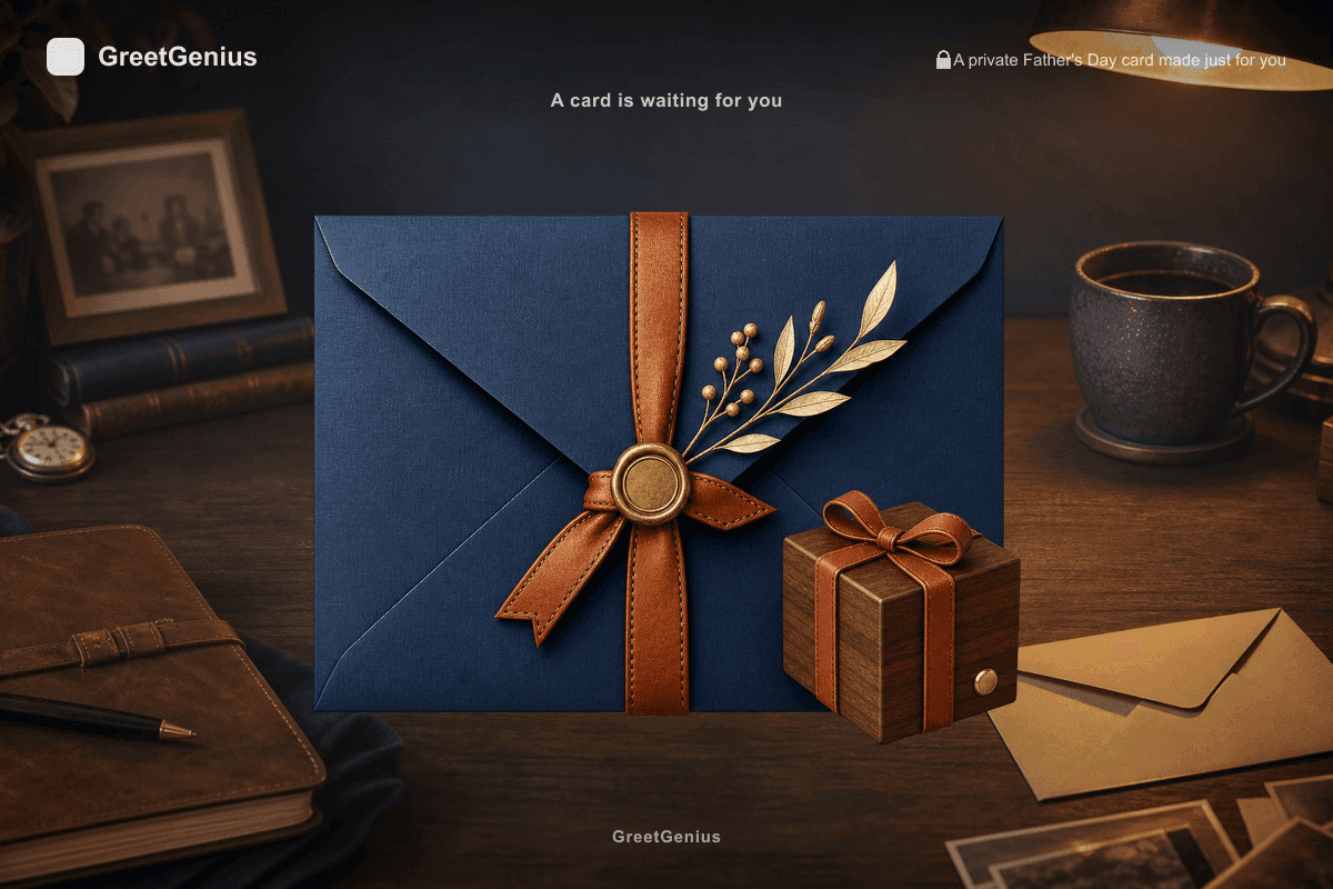 A private card link opens as an elegant sealed envelope